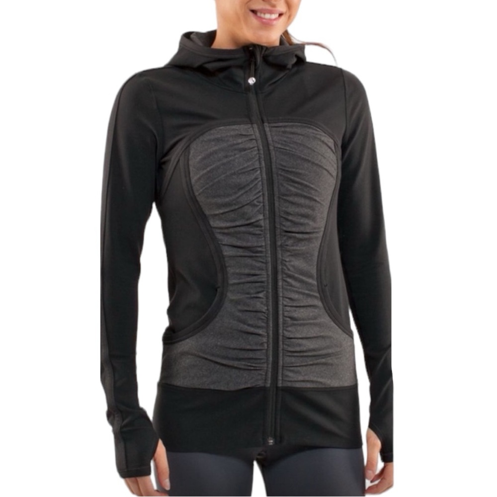 lululemon athletica Black and Charcoal Ruched Zip Hoodie